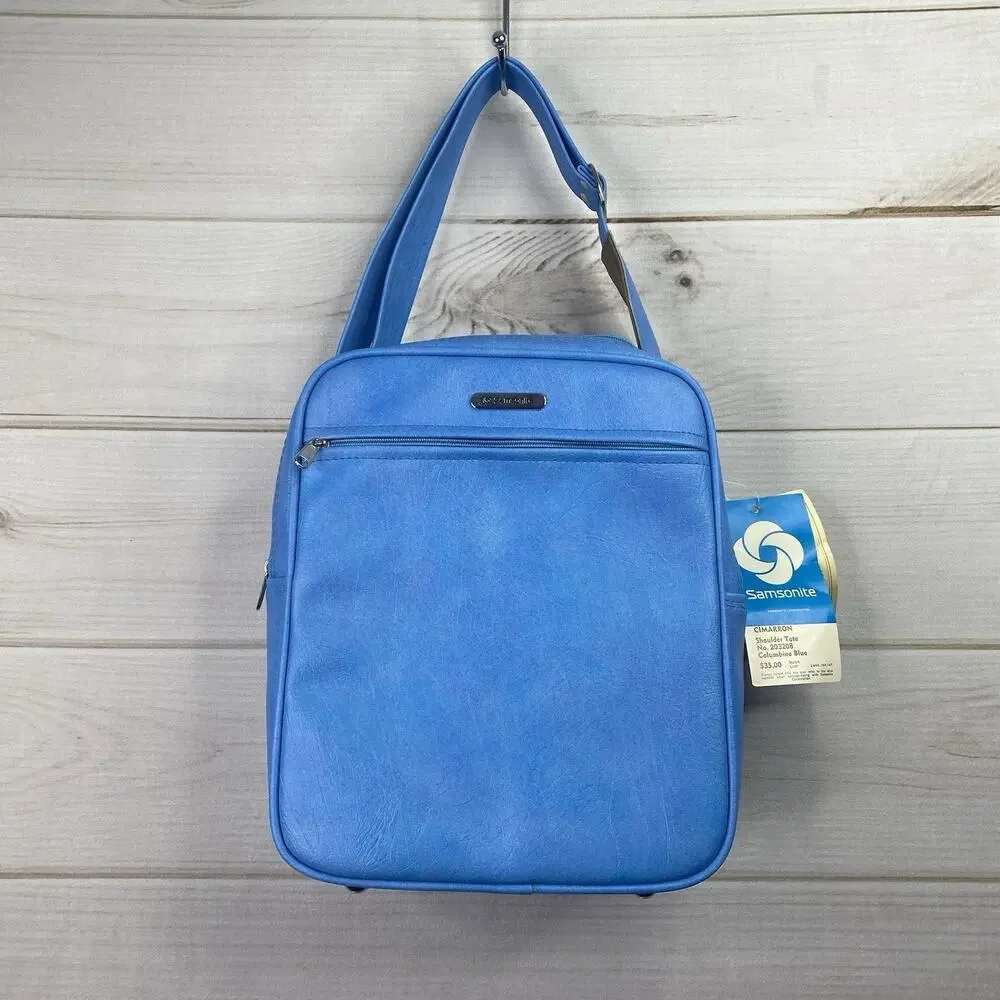 RETRO Vtg Samsonite Silhouette Weekender Bag Luggage Blue/Tan Shoulder Tote NOS